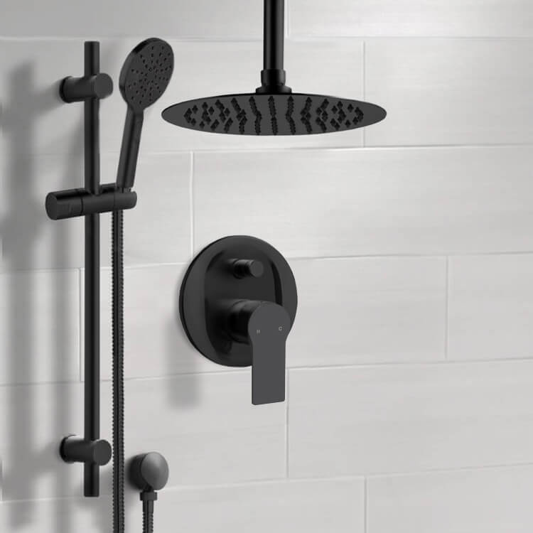 Remer SFR95-10 Matte Black Shower Set With 10 Inch Rain Ceiling Shower Head and Hand Shower